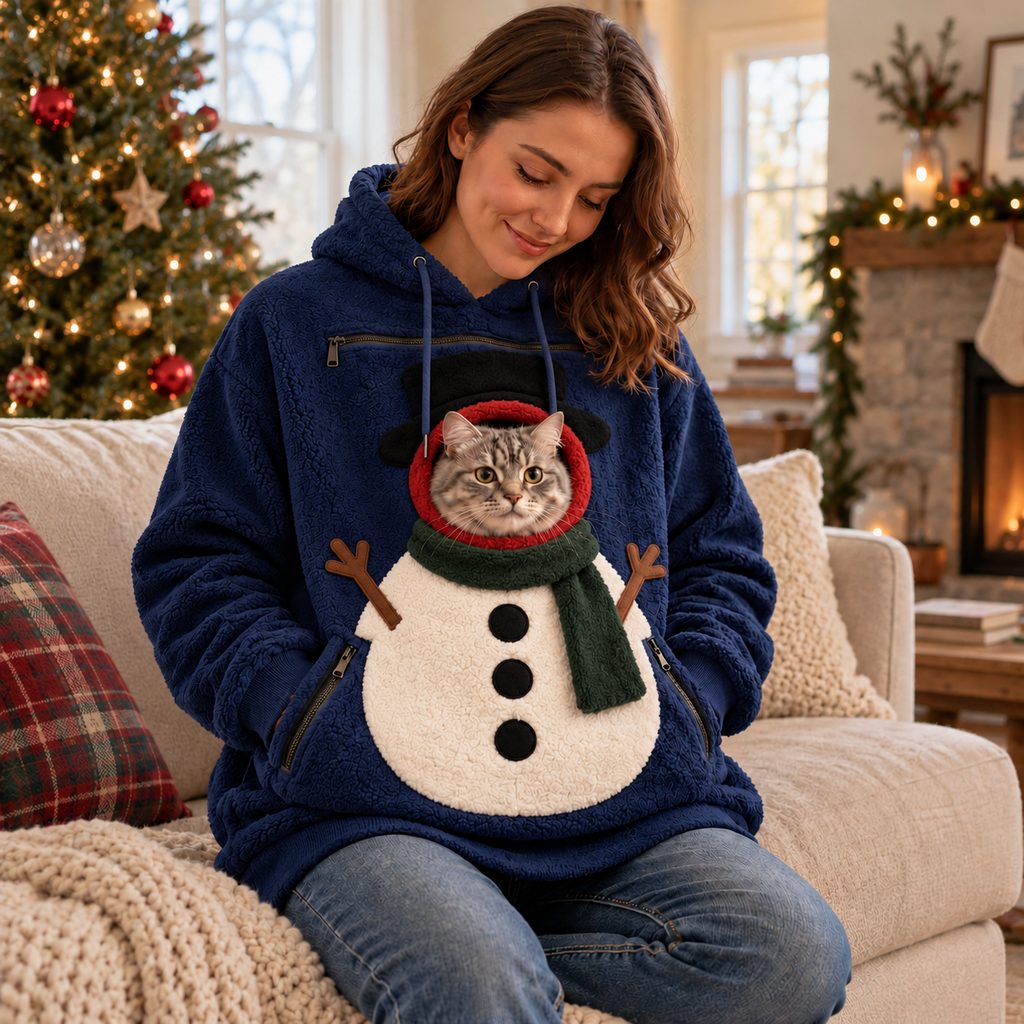 blue snowman Christmas pet pouch hoodie
