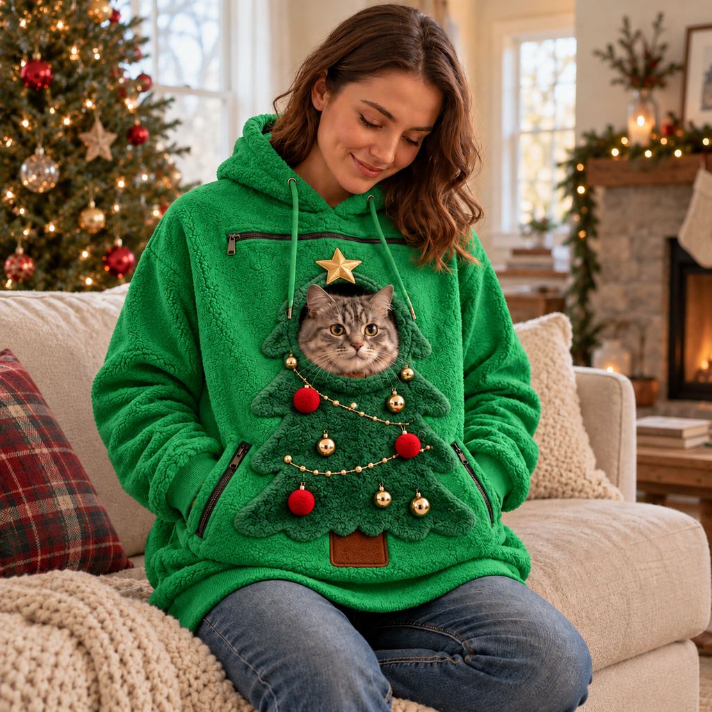 green Christmas tree pet pouch hoodie