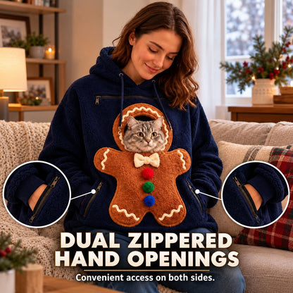 navy gingerbread pet pouch hoodie dual zippered hand openings