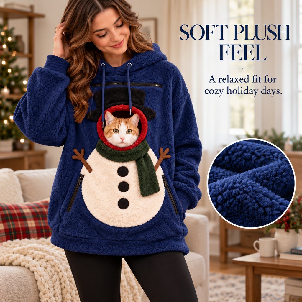 blue snowman Christmas pet pouch hoodie soft plush texture