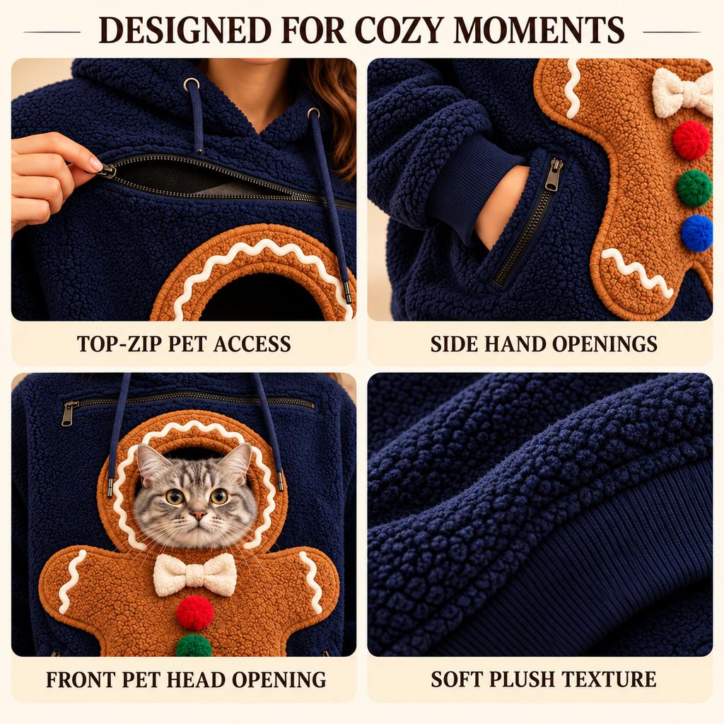 Christmas pet pouch hoodie feature details