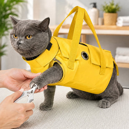 Paws in Awe Multi-Use Cat Carrier & Grooming Bag - Easy Paw Access for Vet Visits & At-Home Care