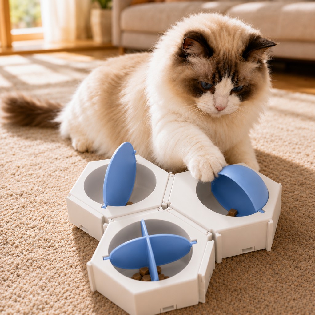 Yellow dome cat puzzle feeder module