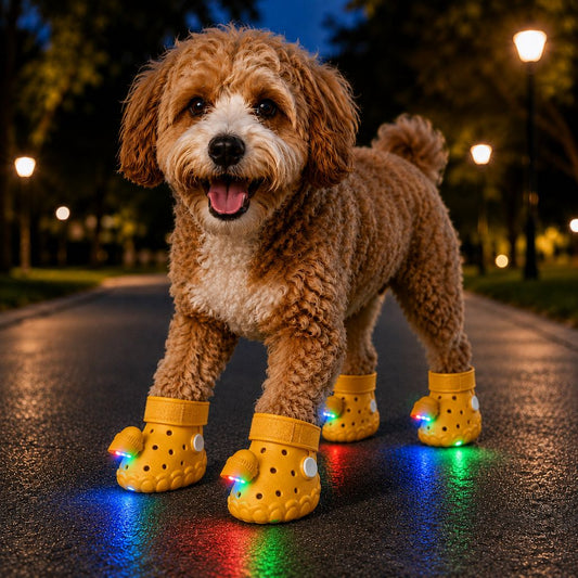 Paws in Awe Step-Activated RGB Light-Up Dog Boots for Night Walks – Low-Light Visibility & Lightweight EVA Paw Coverage image 1