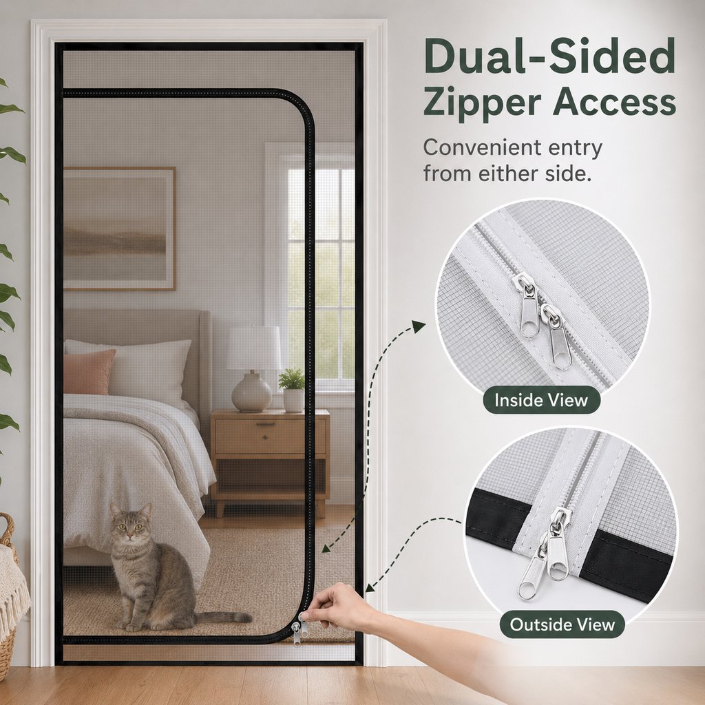 Zippered Pet Mesh Door Barrier for Bedrooms & Home Offices - Helps Keep Cats in Designated Rooms Without Closing the Door image 3