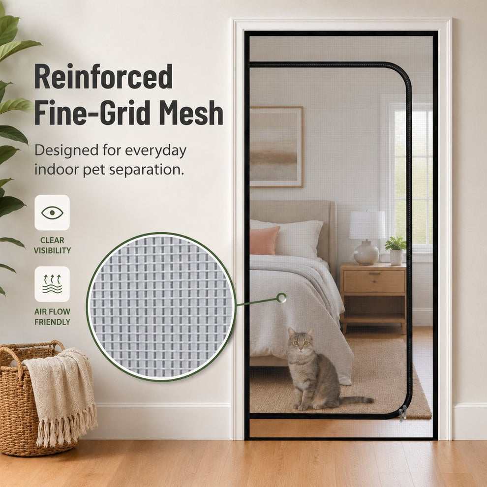 Zippered Pet Mesh Door Barrier for Bedrooms & Home Offices - Helps Keep Cats in Designated Rooms Without Closing the Door image 5