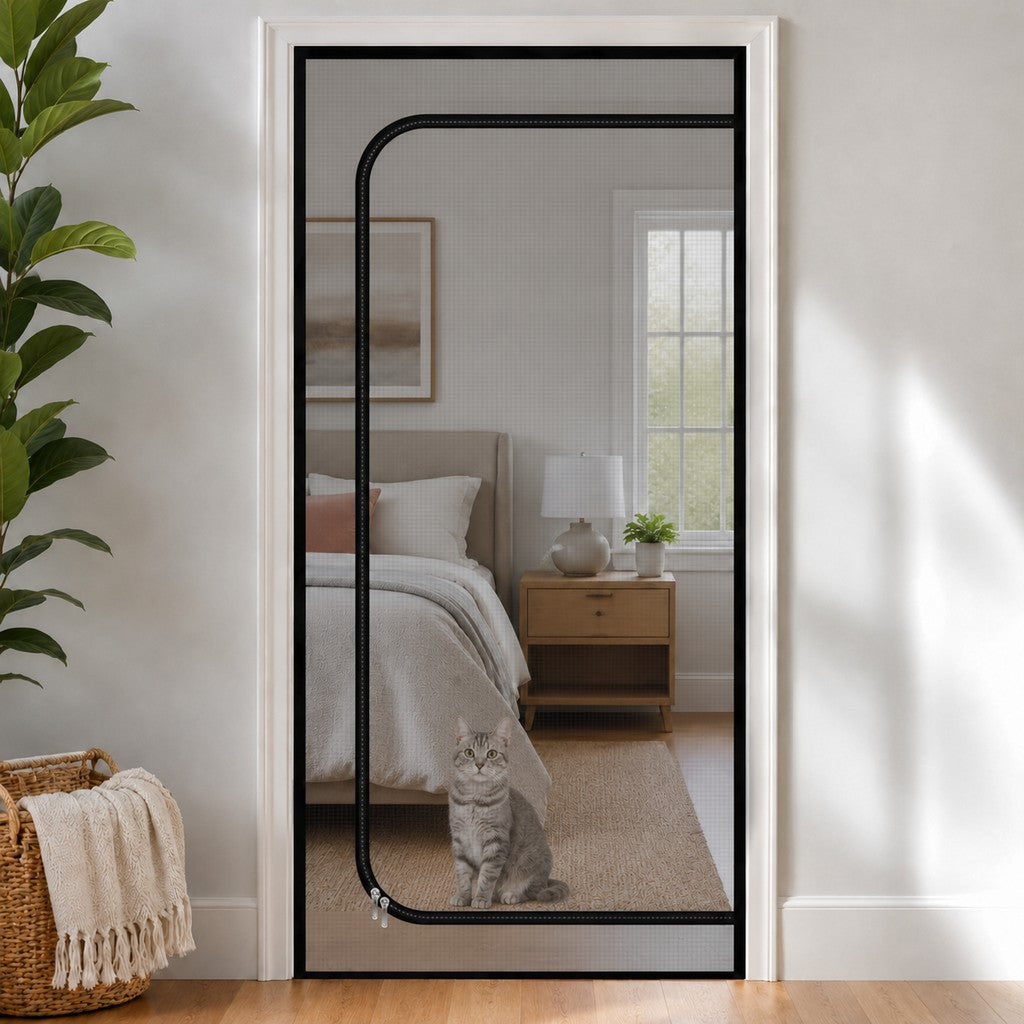 Zippered Pet Mesh Door Barrier for Bedrooms & Home Offices - Helps Keep Cats in Designated Rooms Without Closing the Door image 13