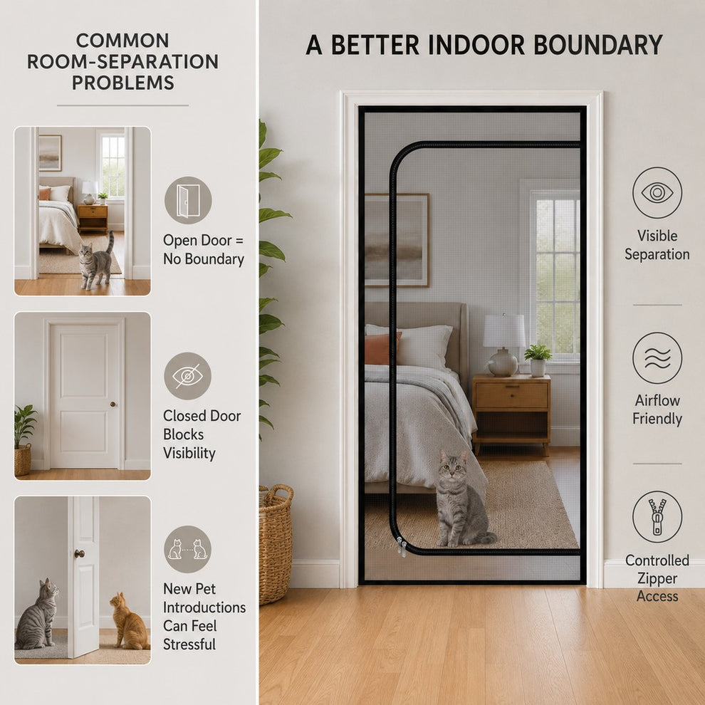 Zippered Pet Mesh Door Barrier for Bedrooms & Home Offices - Helps Keep Cats in Designated Rooms Without Closing the Door image 6