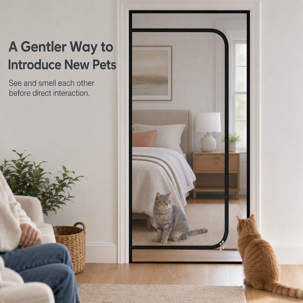 Zippered Pet Mesh Door Barrier for Bedrooms & Home Offices - Helps Keep Cats in Designated Rooms Without Closing the Door image 2