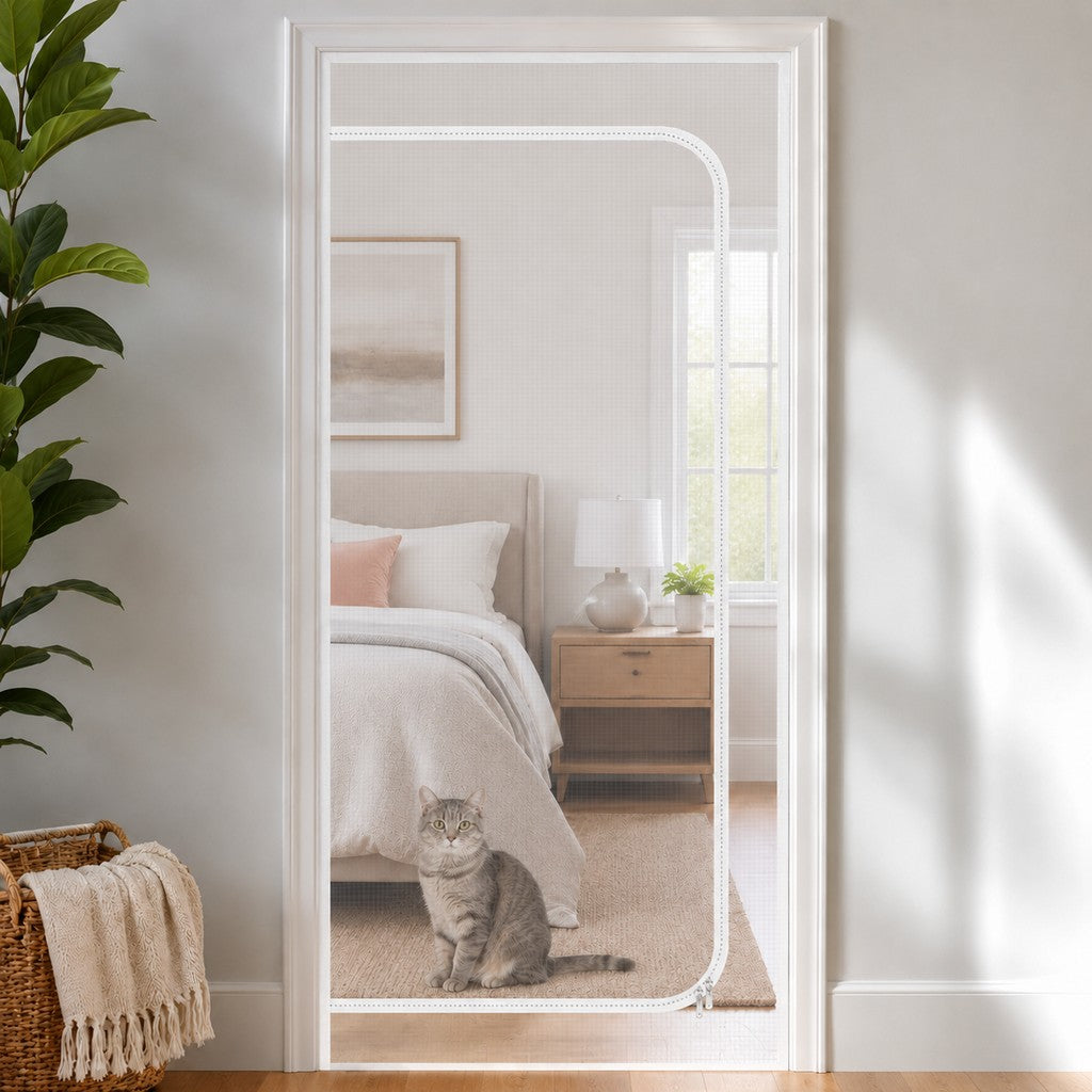 Zippered Pet Mesh Door Barrier for Bedrooms & Home Offices - Helps Keep Cats in Designated Rooms Without Closing the Door image 11